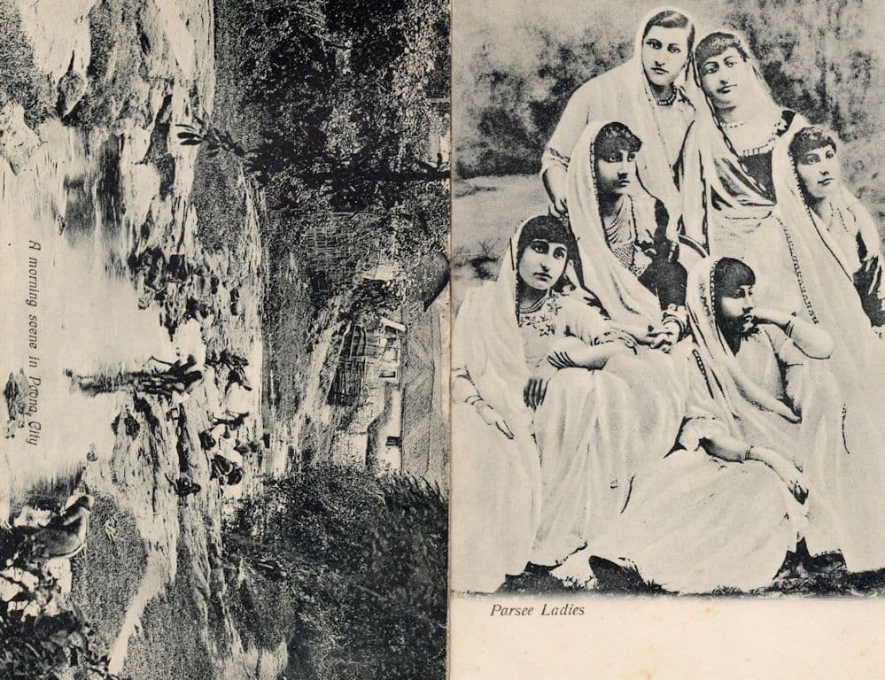 A Morning Scene in Poona City Parsee Ladies 2x Indian Postcard s