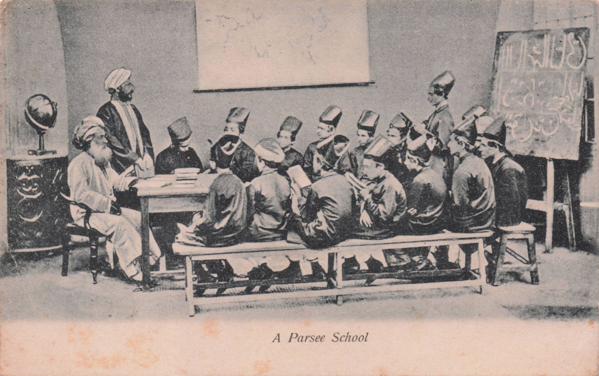 A Parsee School Indian College Wall Map Antique Postcard