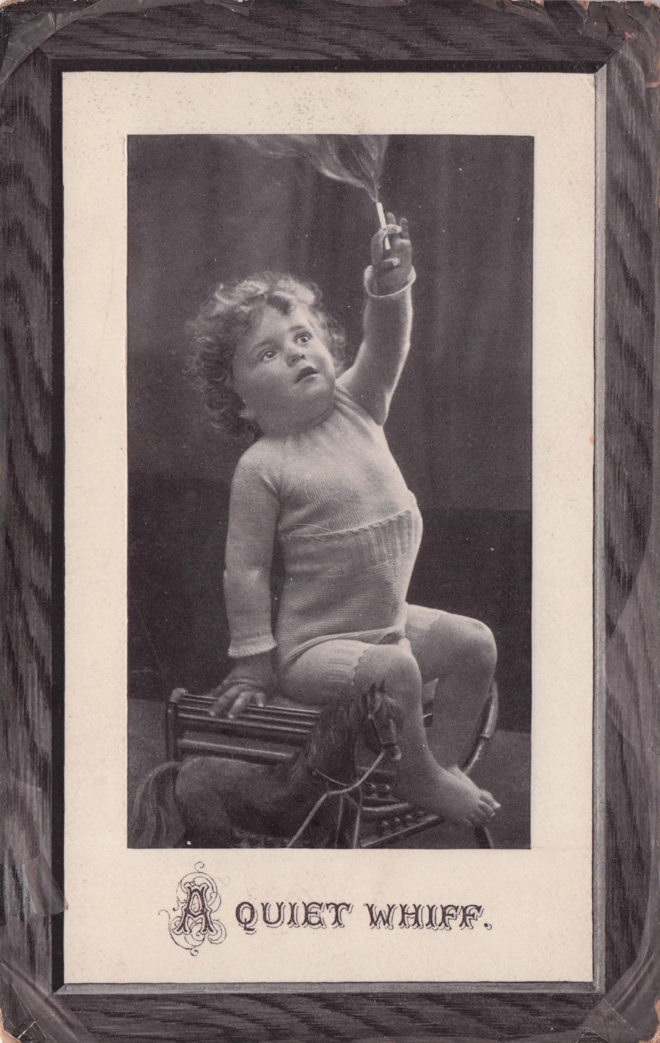 A Quiet Whiff Tiny Child Smoking Antique Comic RPC Postcard