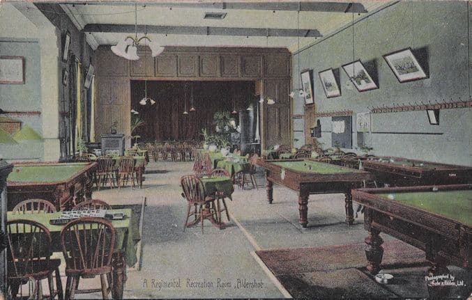 A Regimental Billiard Snooker Room Theatre Aldershot Military Old Postcard