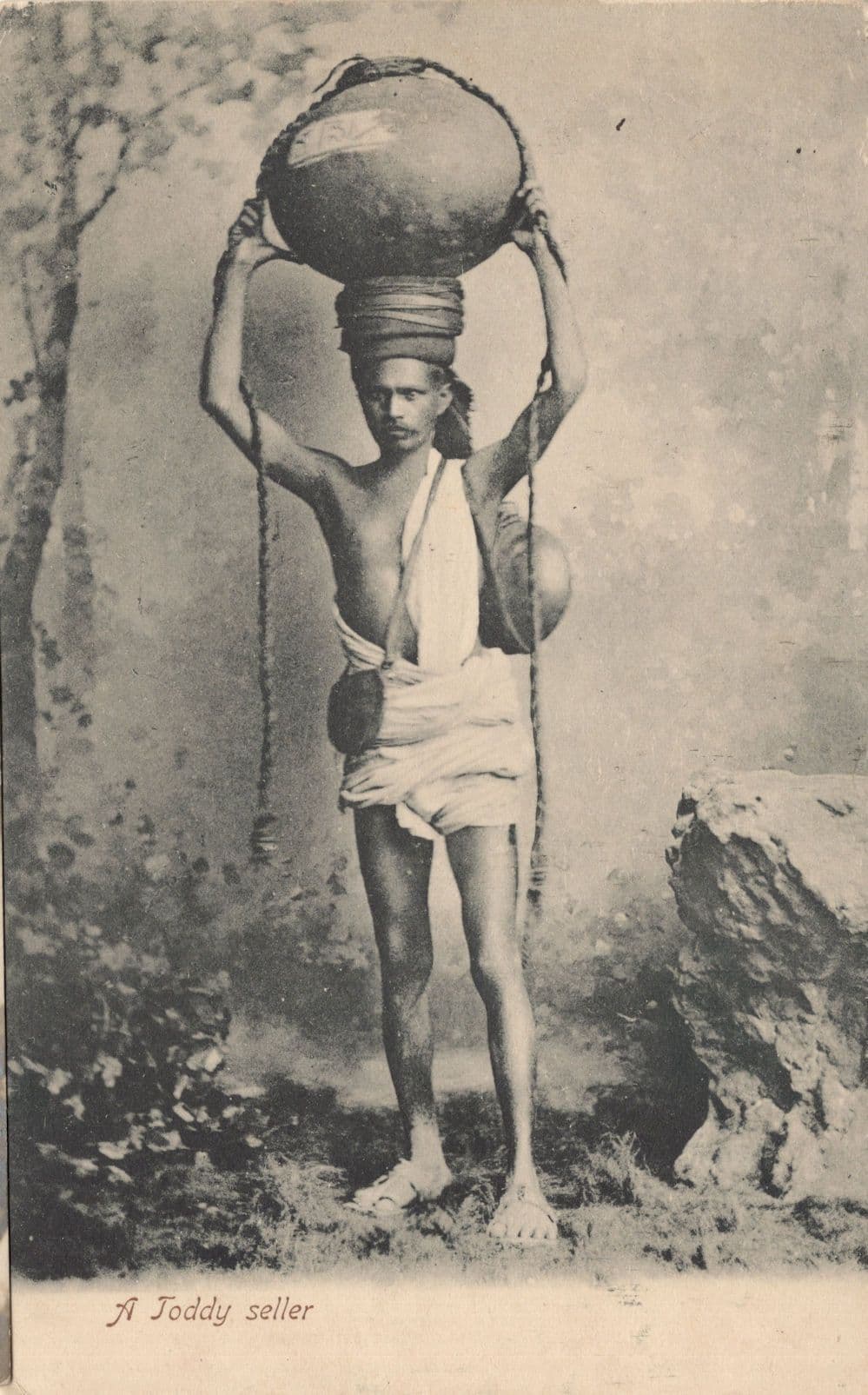 A Toddy Seller Antique Indian Market Trader Postcard