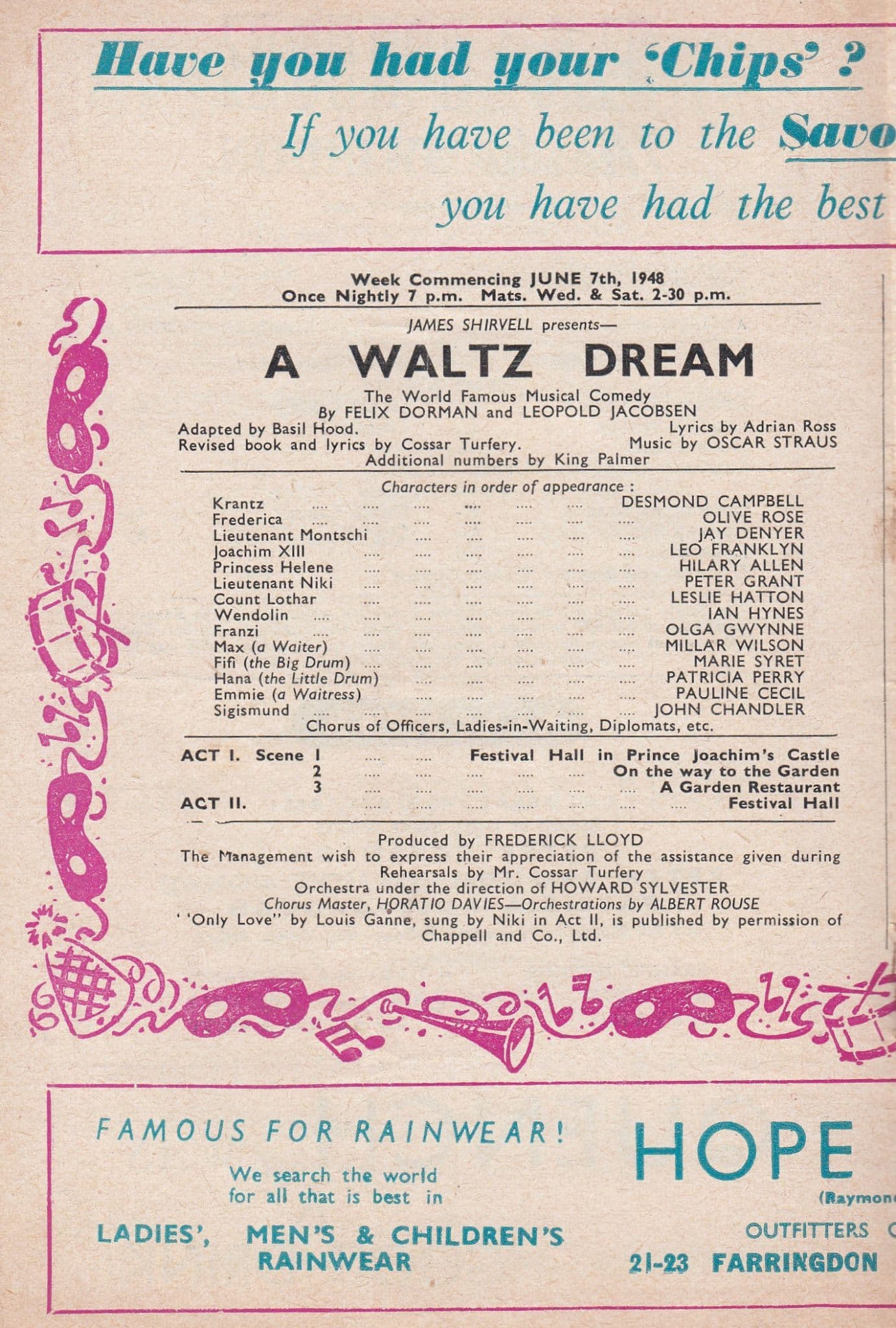 A Waltz Dream Swindon Wiltshire Old Musical Theatre Programme