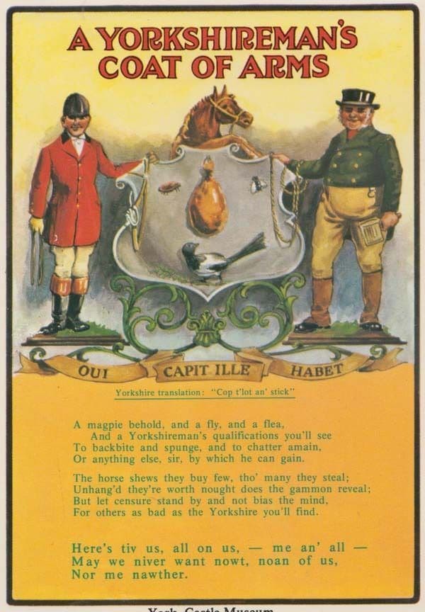 A Yorkshire York Yorkshiremans Shield Coat Of Arms Antique Christmas Postcard