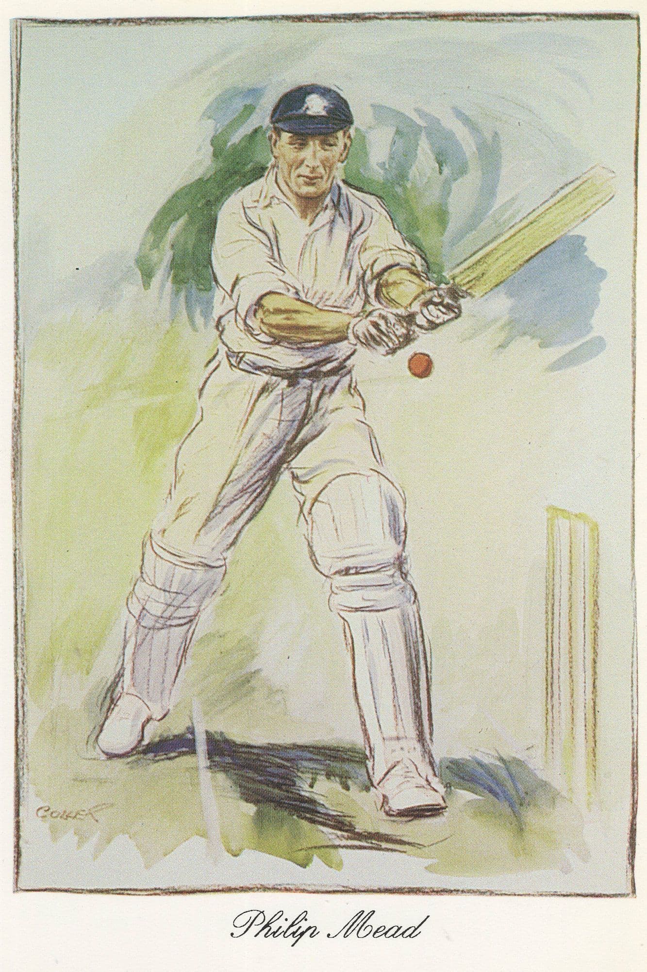 Charles Philip Mead Hampshire England Cricket Painting Postcard
