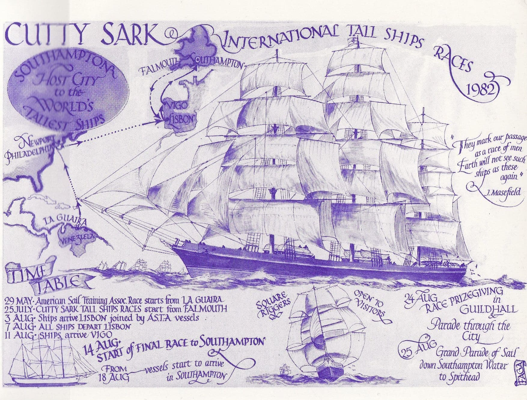 Cutty Sark Talls Ships Race 1982 Souvenir Rare Southampton Postcard