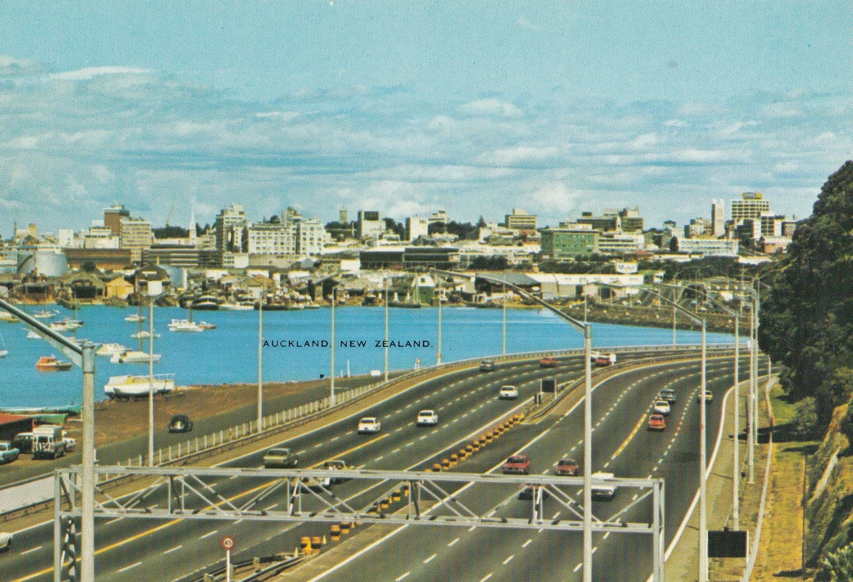 Auckland New Zealand Motorway Traffic Vintage Postcard