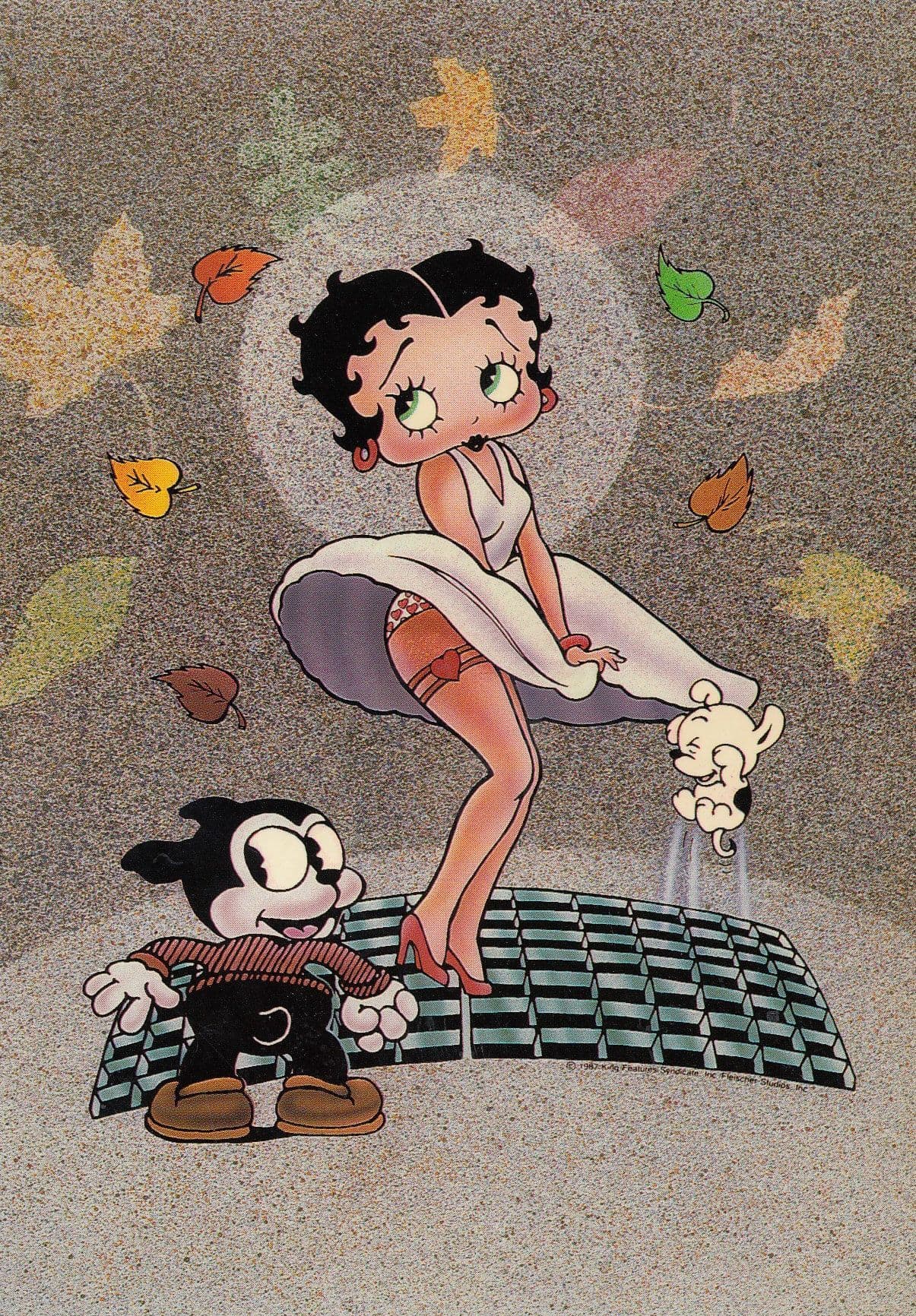 Betty Boo & Mickey Mouse Wind Upskirt Heart Suspenders Hollywood Postcard