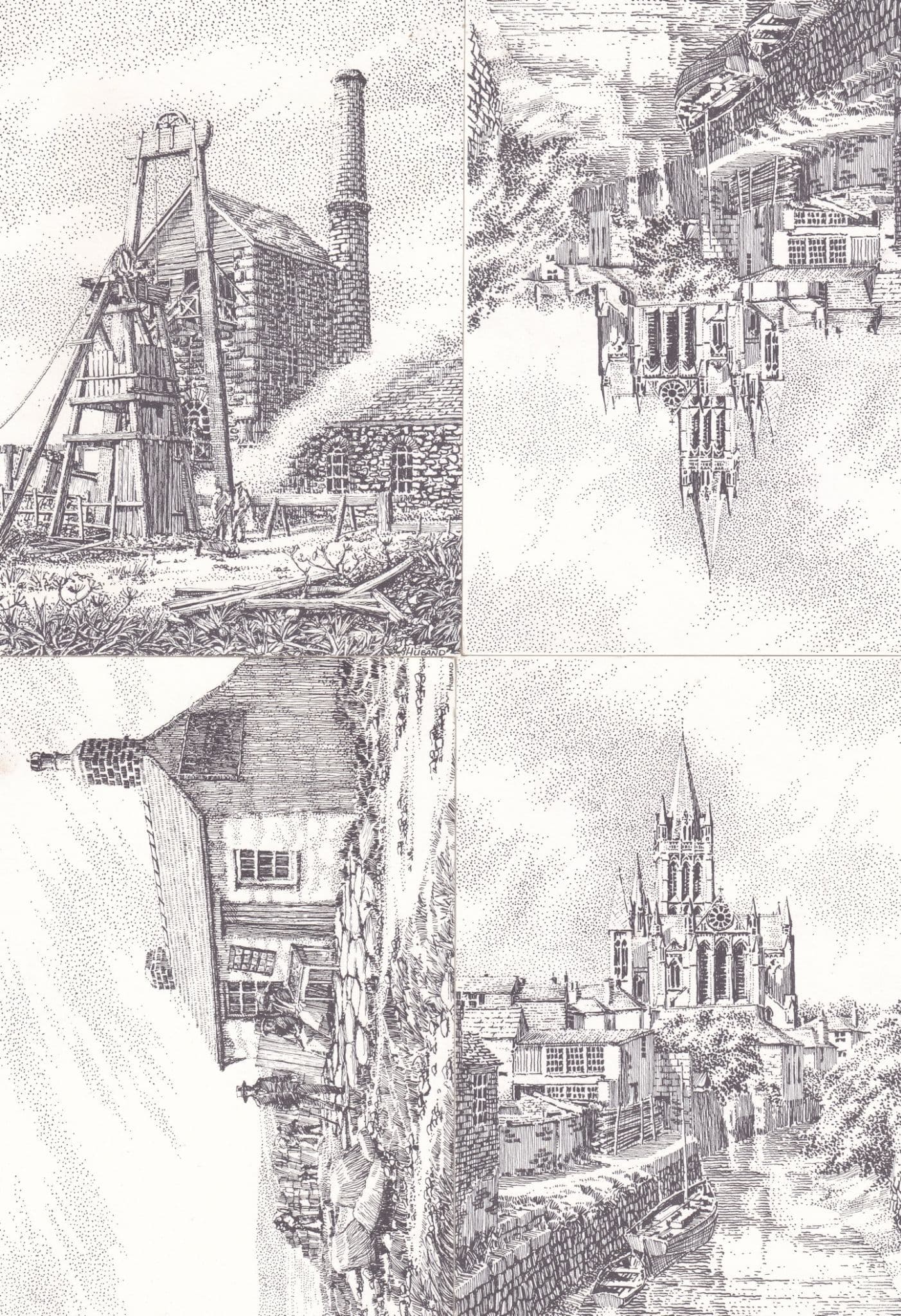Cornish Victorian Mine Engine House 4x Cornwall Painting Postcard s