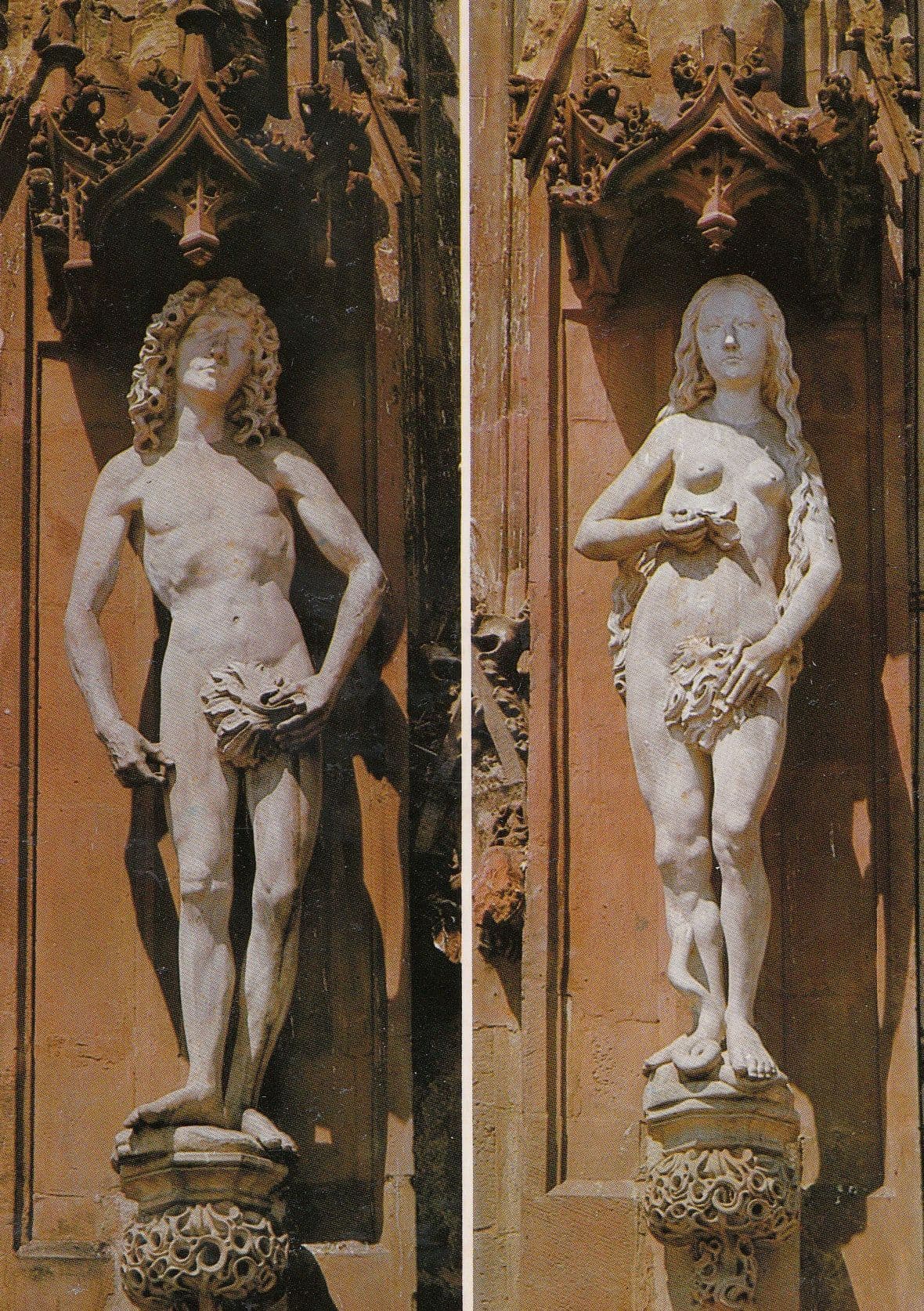 Adam & Eve Statue Monument In German Mainfrankischen Museum Postcard
