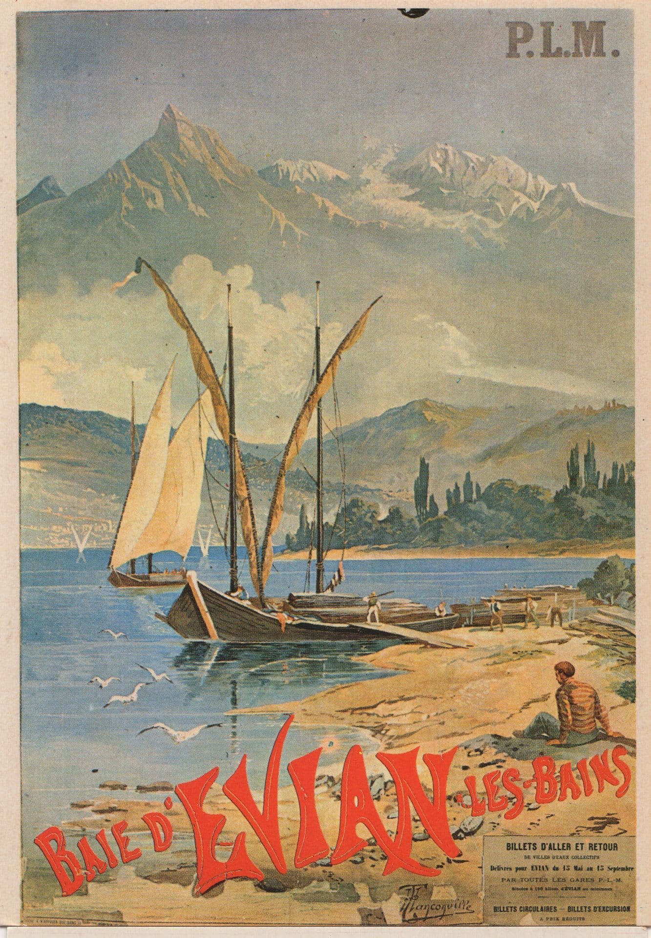 Baie D'Evian Les Bains French Old Poster Advertising Postcard