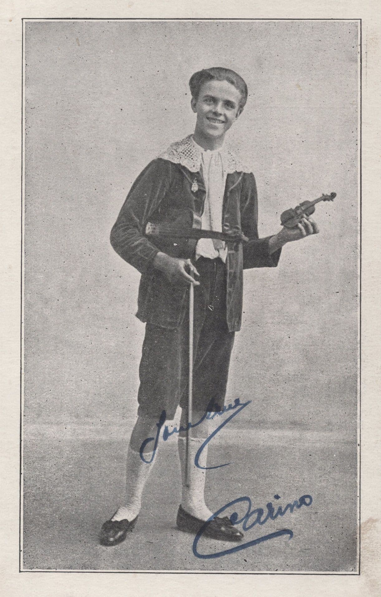 Edwardian Comedian With Toy Cello Bass Antique Hand Signed Postcard