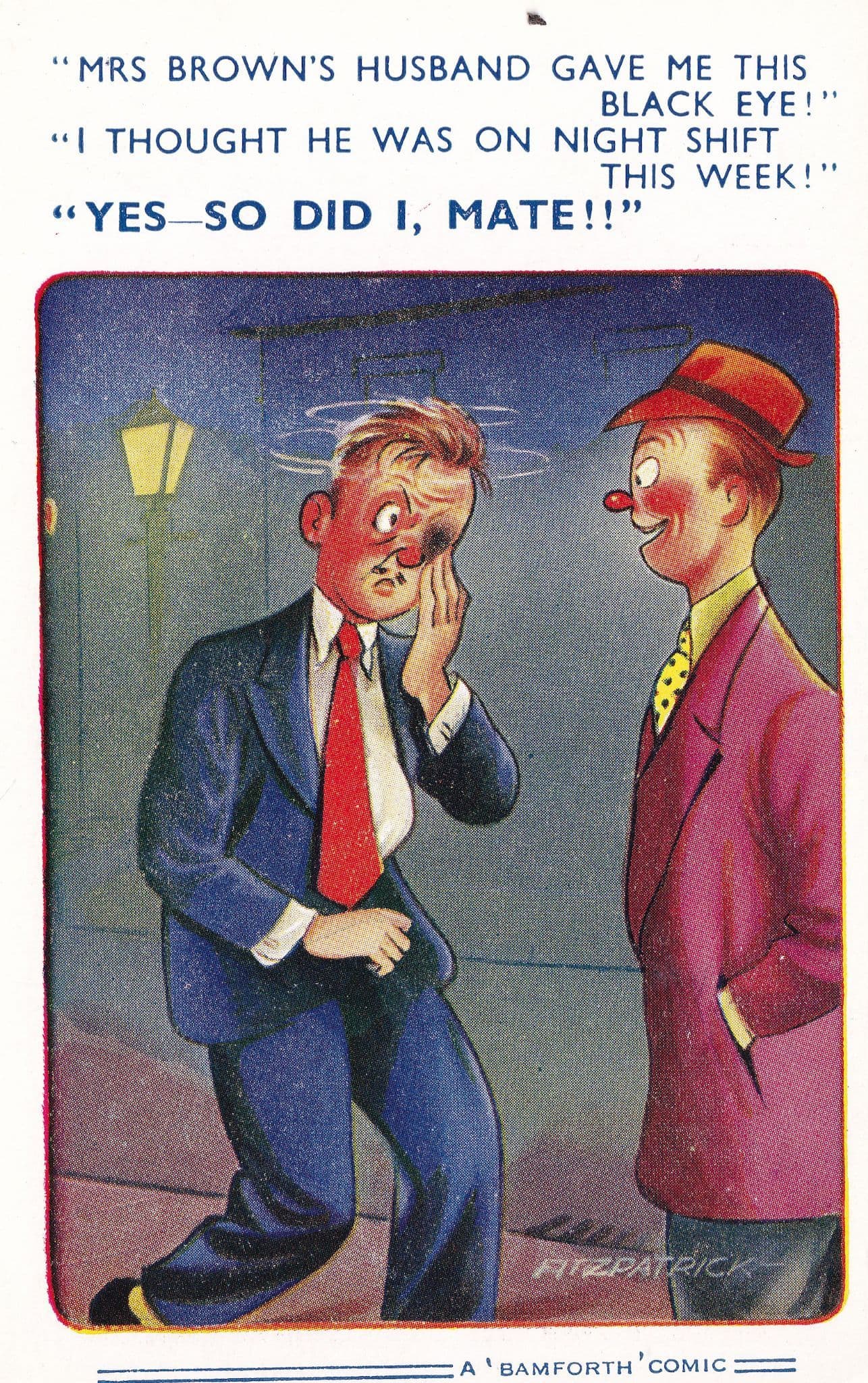 Bamforth Black Eye Husband Beater by Wife Henpecked Comic Postcard
