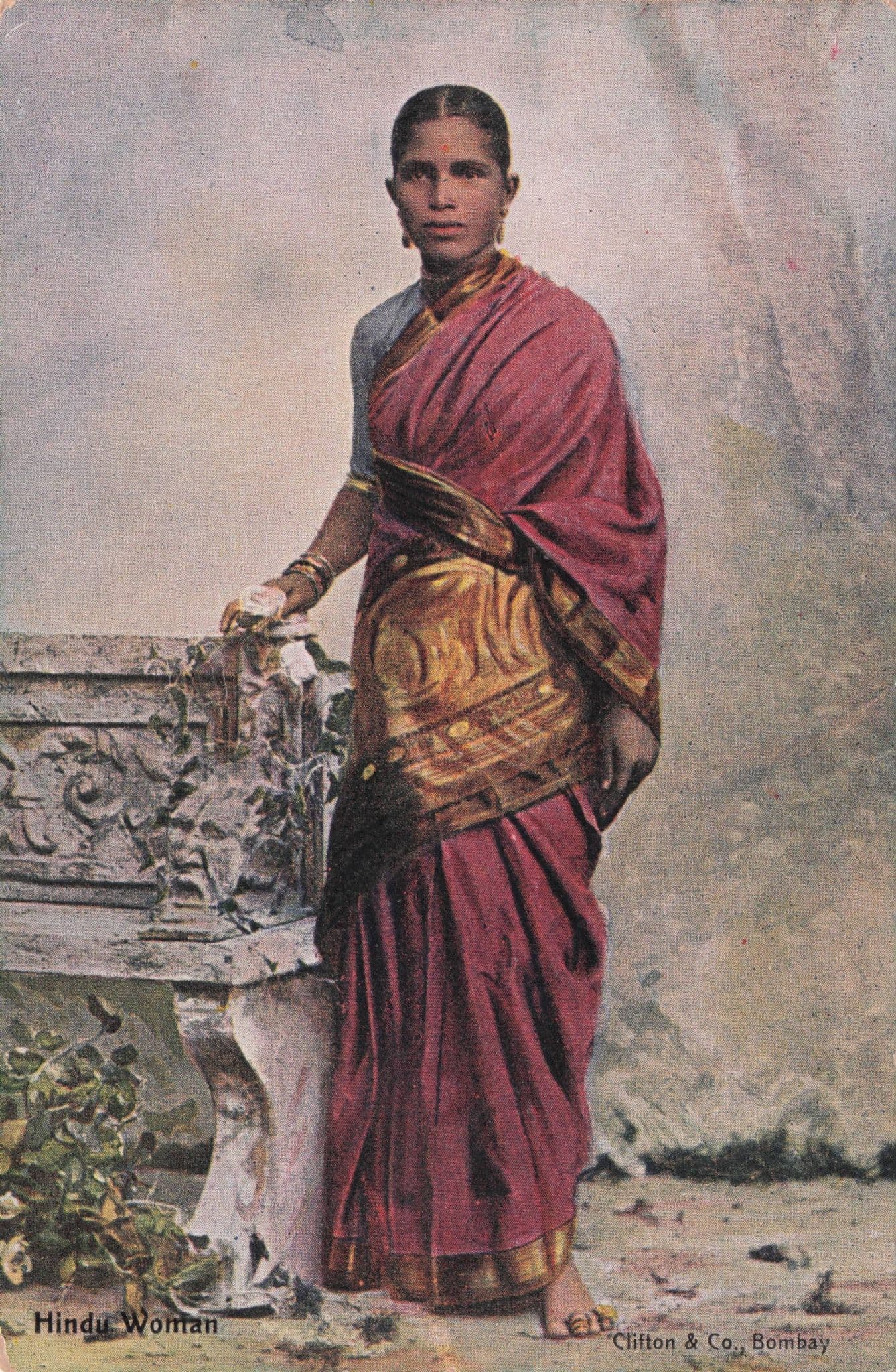 Bombay Hindu Woman Red Dress Old Indian Glamour Rare Postcard