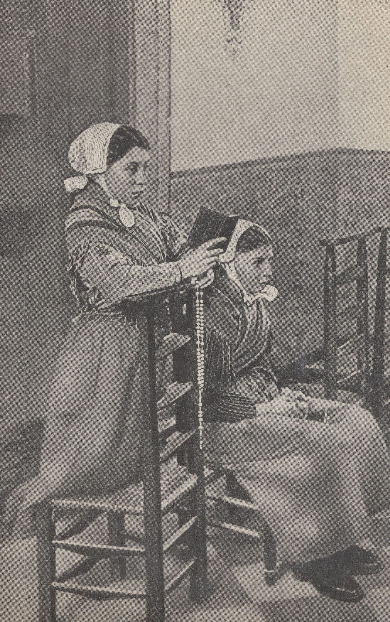 Children Reading The Rosary Antique Belgium PB Postcard