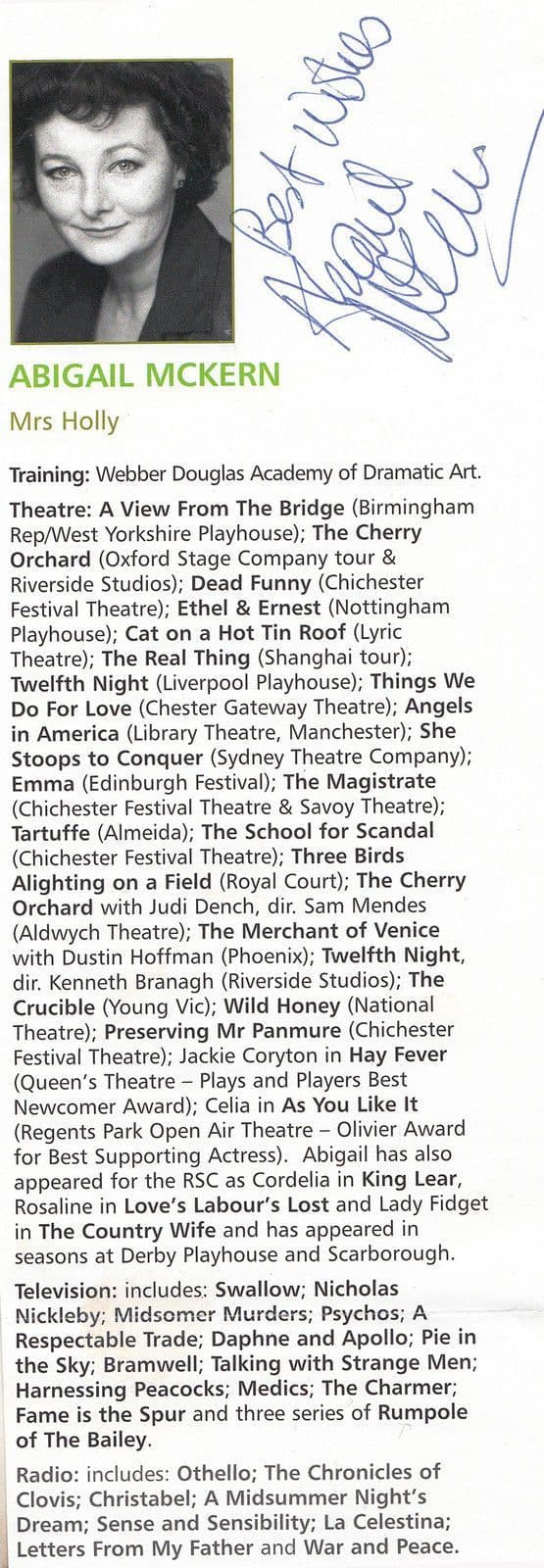 Abigail McKern Rumpole Of The Bailey Hand Signed Theatre Flyer Ephemera