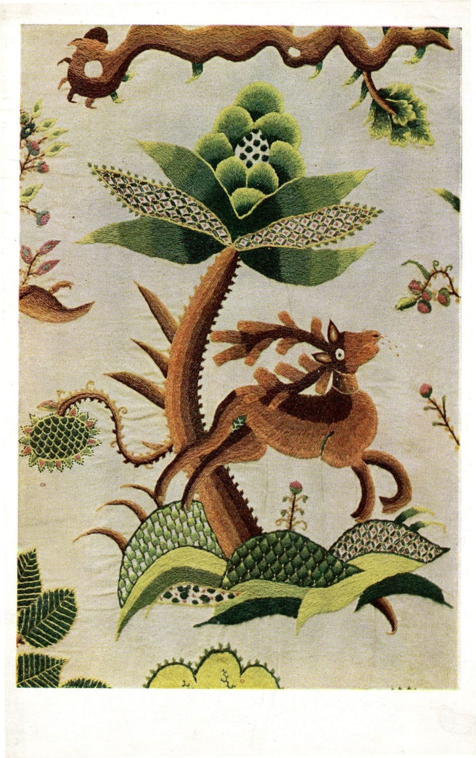 Abigail Pett Antique Embroidered Bed Curtain Cotton Twill Old Postcard