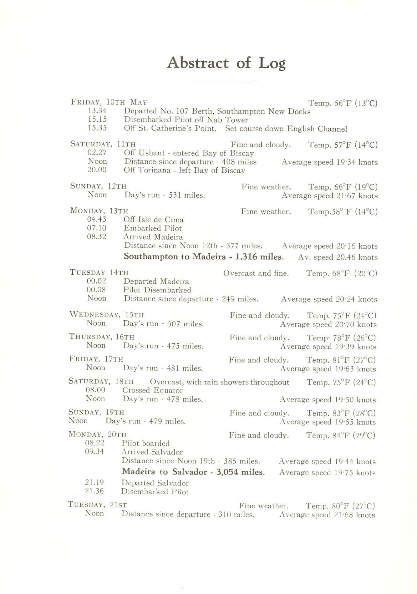 Abstract Of 1968 Log P&O Southampton Cruise SS Arcadia Ship Voyage