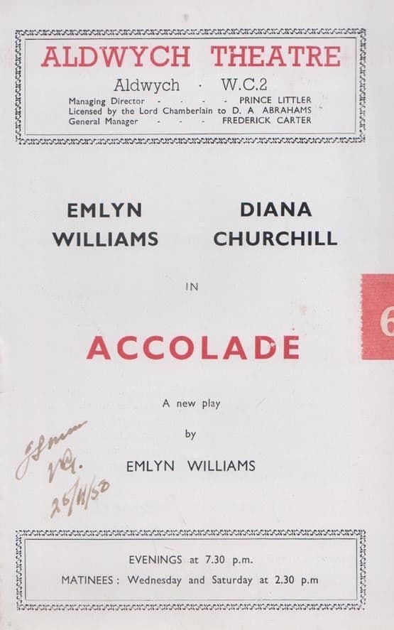 Accolade Diana Churchill Drama Aldwych Old London Theatre Programme
