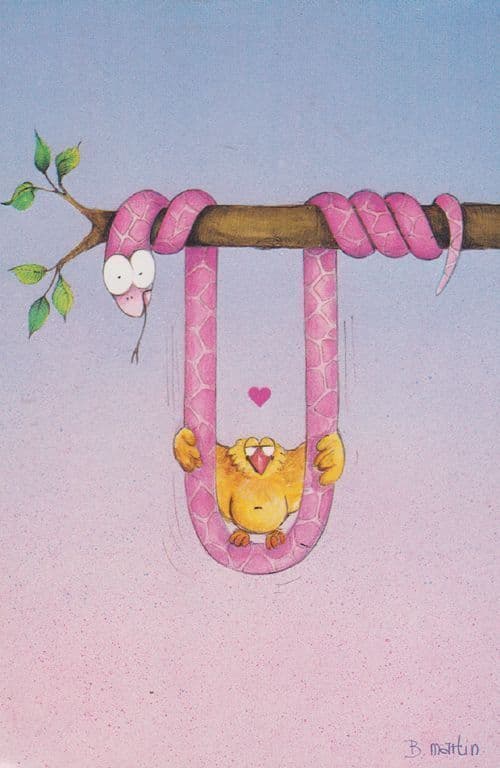 Acrobat Circus Snake & Bird French Cute Animal Comic Postcard