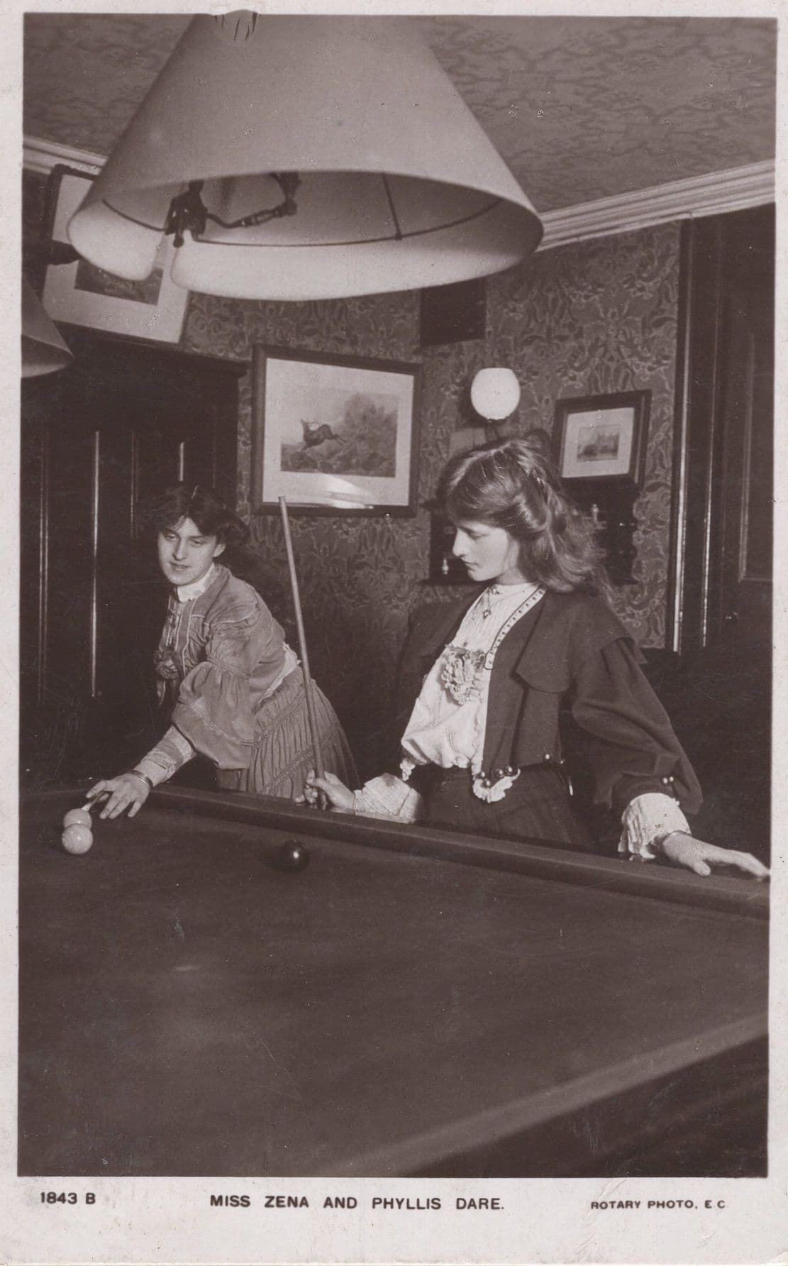 Actress Zena Dare and Pyllis Dare Playing Pool Snooker Billiards Postcard