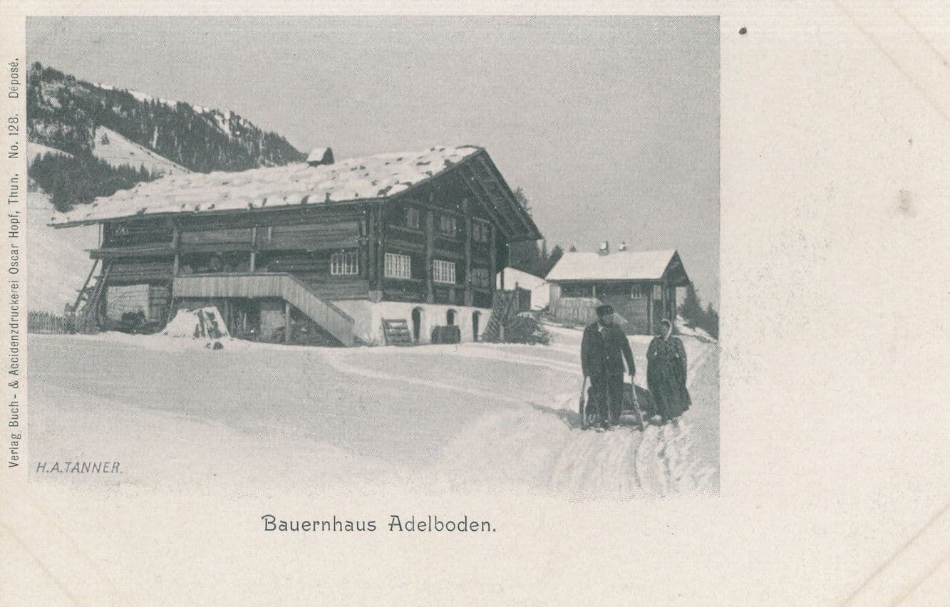 Adelboden Bauerhaus Vintage Switzerland Wheelbarrow Postcard