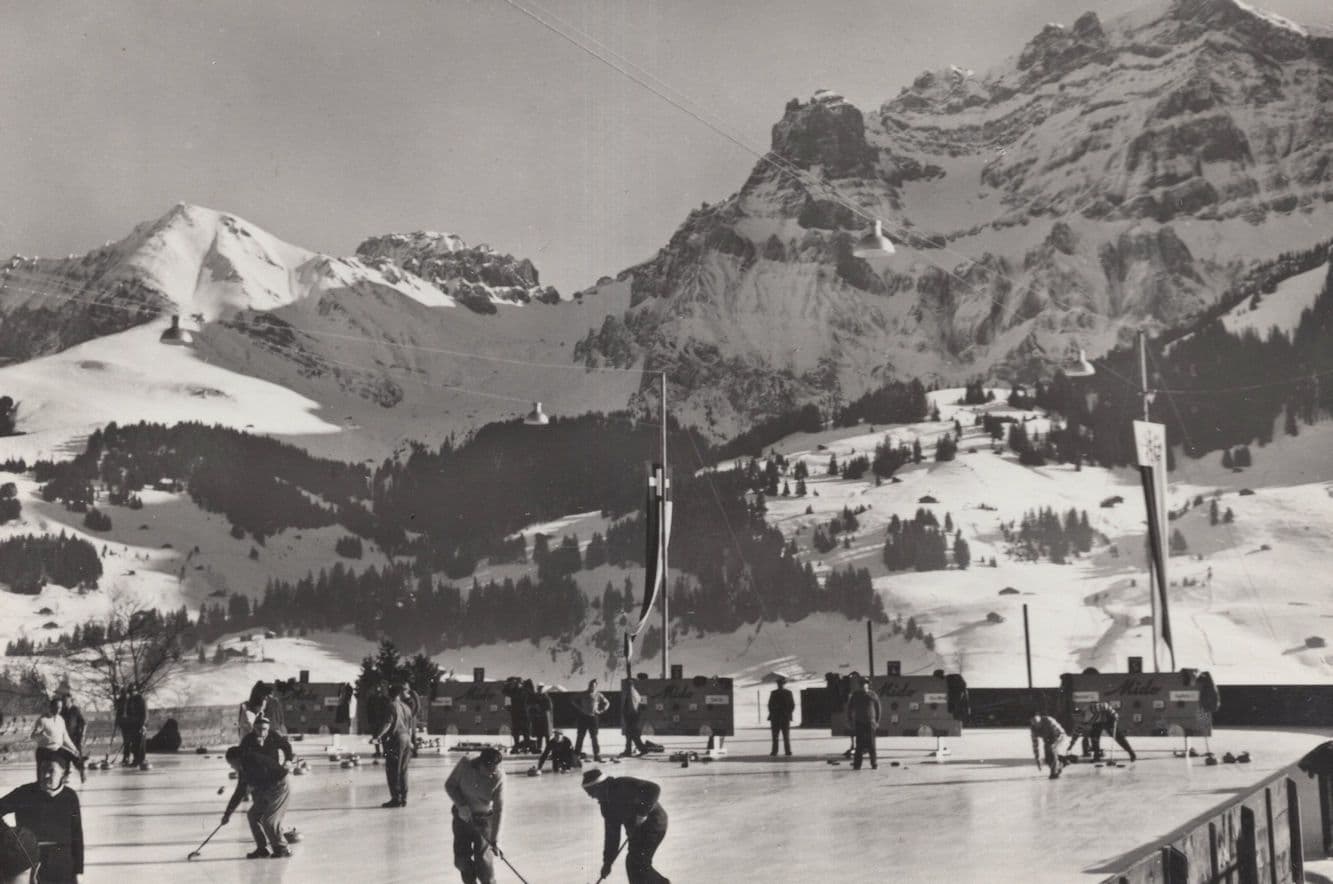 Adelboden Curling Sports Switzerland Old Real Photo Postcard