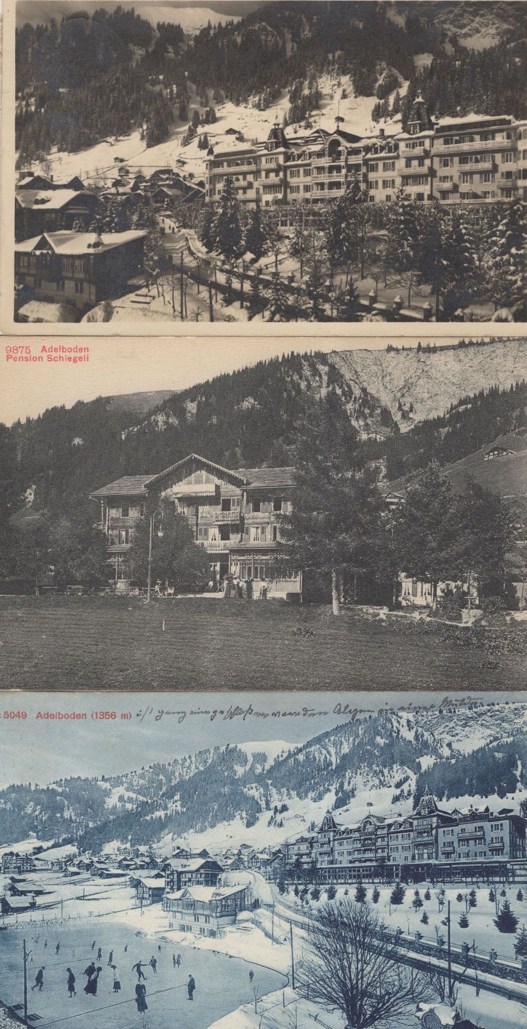 Adelboden Pension Schlegeli 3x Antique Swiss Hotel Postcard s