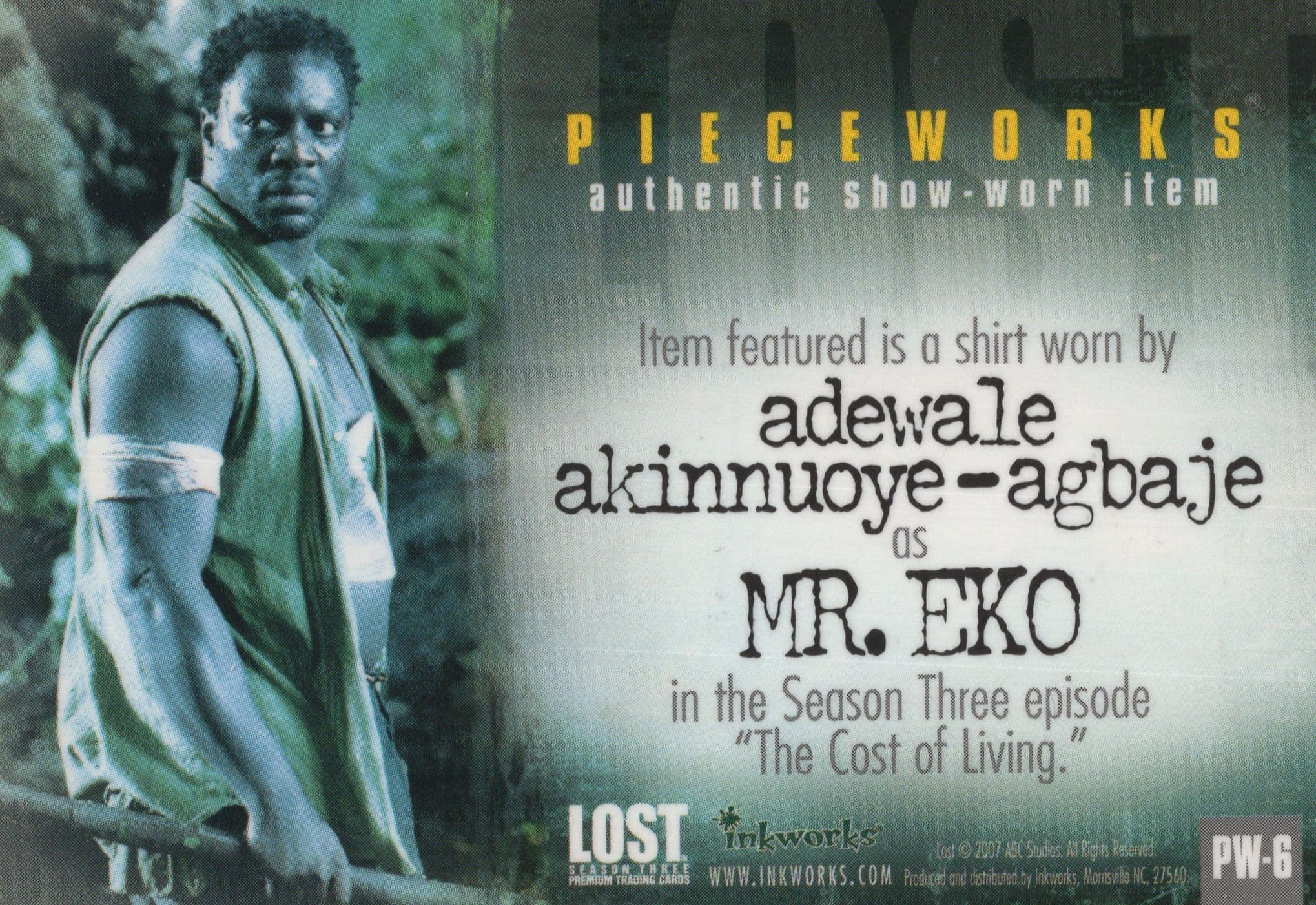 Adewale Akinnuoye-Agbaje Lost TV Show Piece Of Costume Card