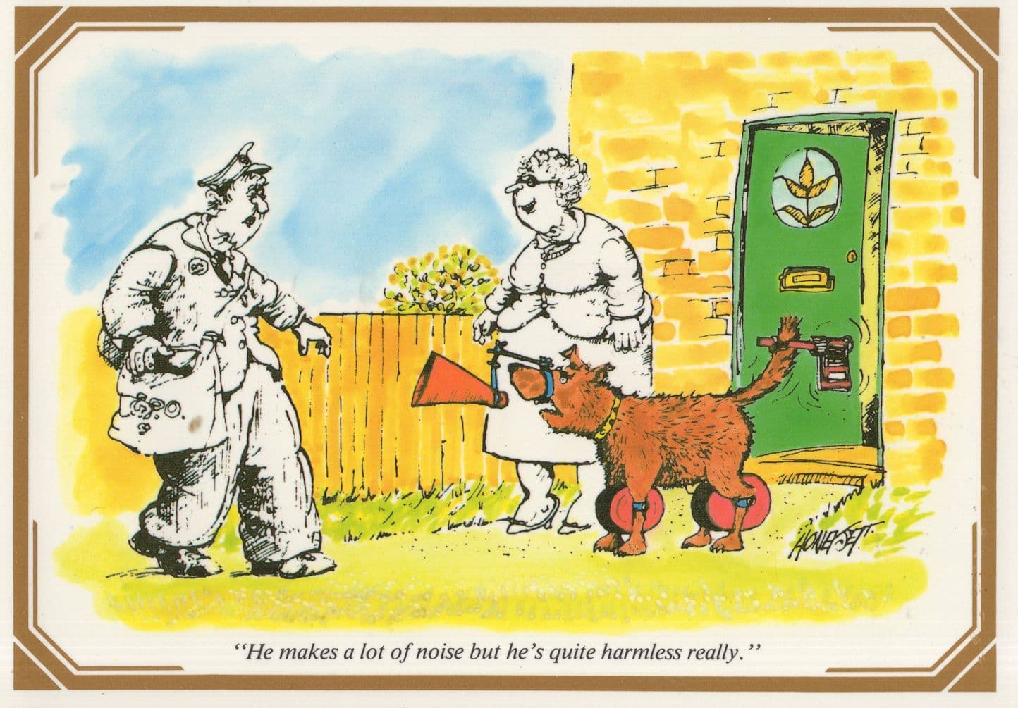 Adolf Hitler Lookalike Postman With Dog Loudspeaker Comic Postcard