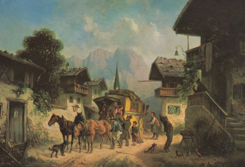 Adolf Schmidt German Horse & Cart Transport 1800s Painting Postcard