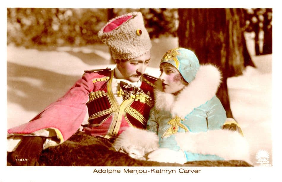 Adolphe Menjou Kathryn Carver Film Hand Coloured Tinted Real Photo Postcard