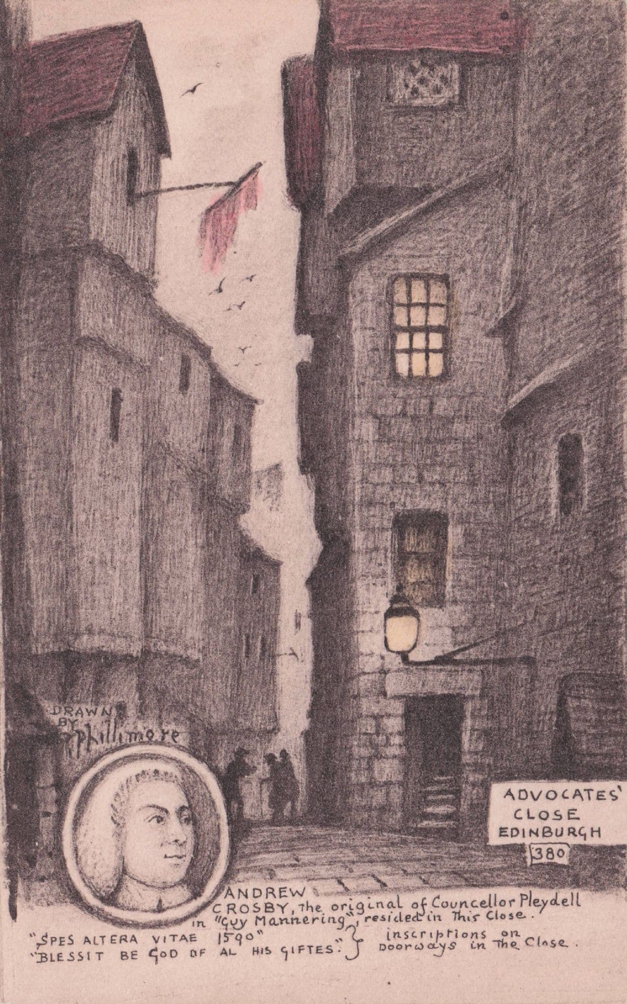 Advocate's Close Edinburgh Medieval Inscriptions Phillimore Old Postcard