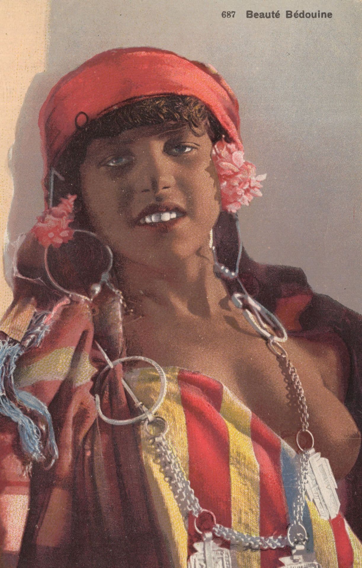 African Bedouin Beauty Risque Old Colour Ethnic Postcard