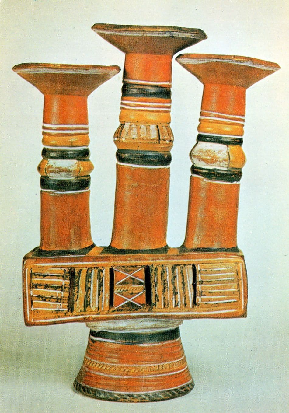 African Pottery Antique Triple Lamp Nupe Tribe Art Relic Postcard