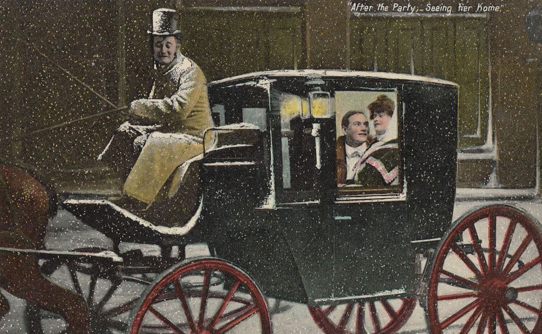 After The Party Drunk Seeing Her Home Coach Driver Transport Old Postcard