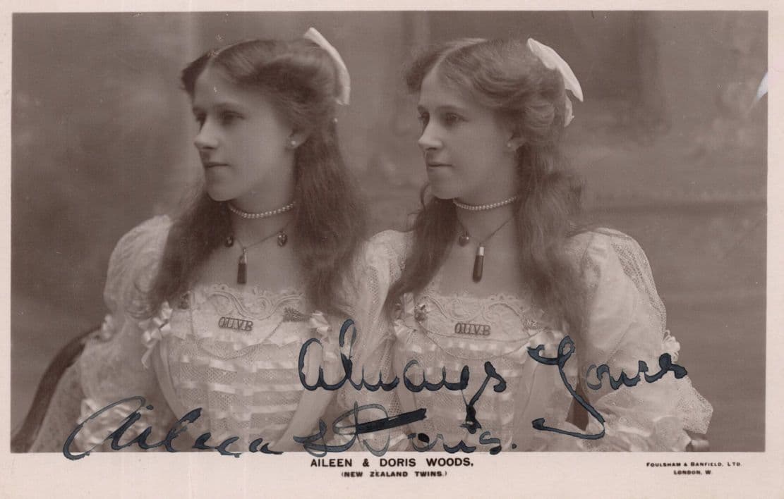 Aileen & Doris Woods New Zealand Australian Twins Rugby Singers Hand Signed Postcard