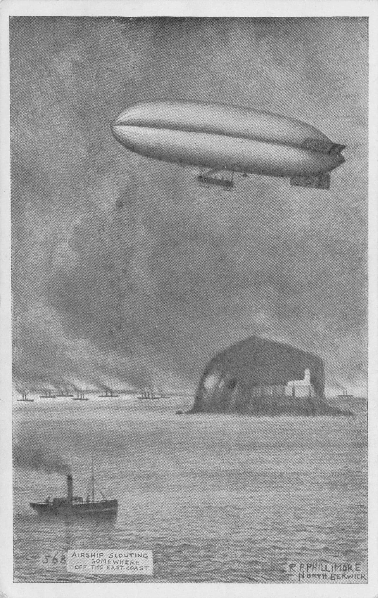 Airship Scouting Berwick East Coast Forth Scottish Phillimore Old Postcard