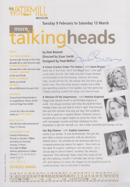 Alan Bennett BBC Play For Today More Talking Heads Janet Brown Hand Signed Flyer