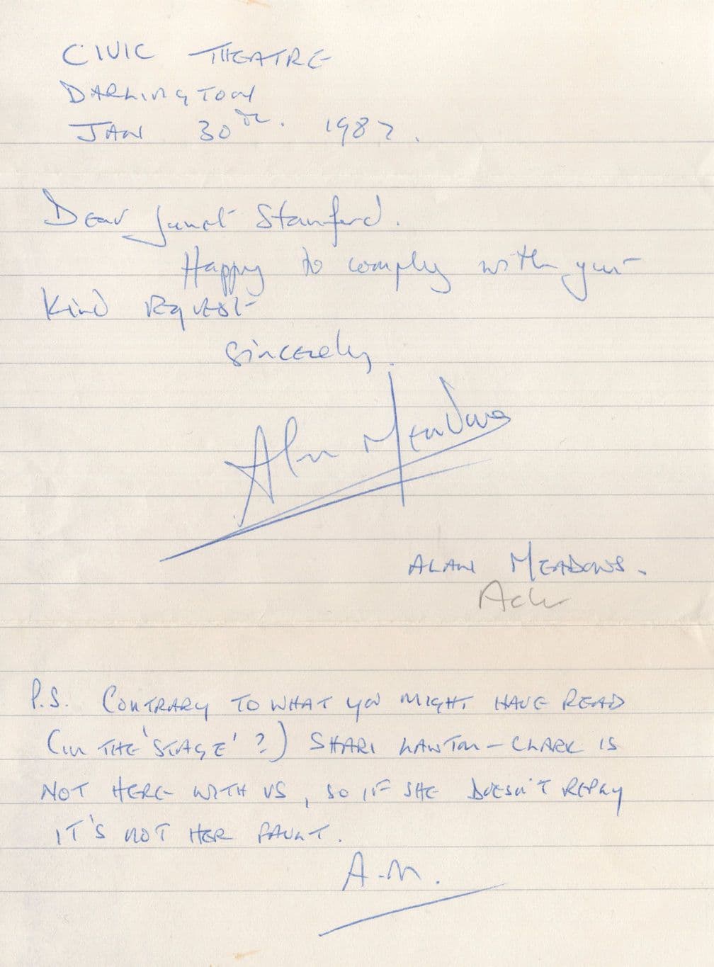 Alan Meadows Heartbeat Ray Jefferies 2x Actor Hand Signed Letter s
