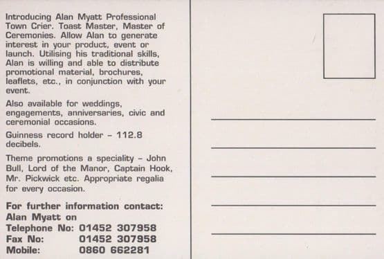 Alan Myatt Guiness Book Of Records Gloucester London Herts Town Crier Postcard