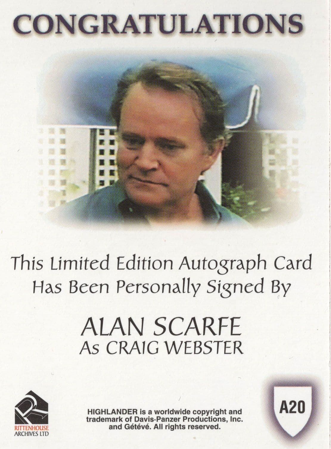 Alan Scarfe The Complete Highlander Signed Autograph Card