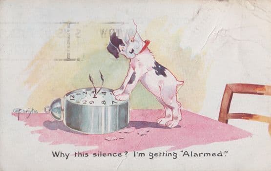 Alarm Clock Destroyed by Dog No Bell & Silence Antique Comic Humour Postcard