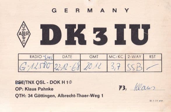 Albrecht Thaer Wang German 1960s Amateur Radio Station QSL Card