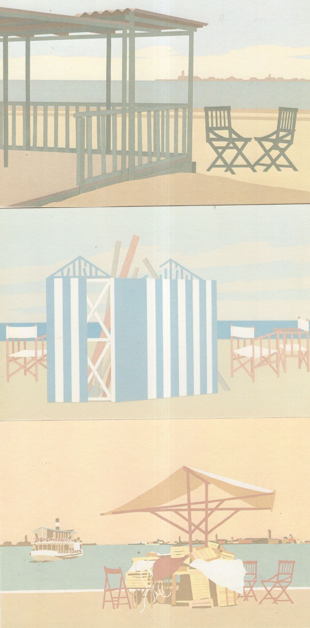 Aldo Andreolo Italian Beach Furniture Ship 3x Painting Postcard s