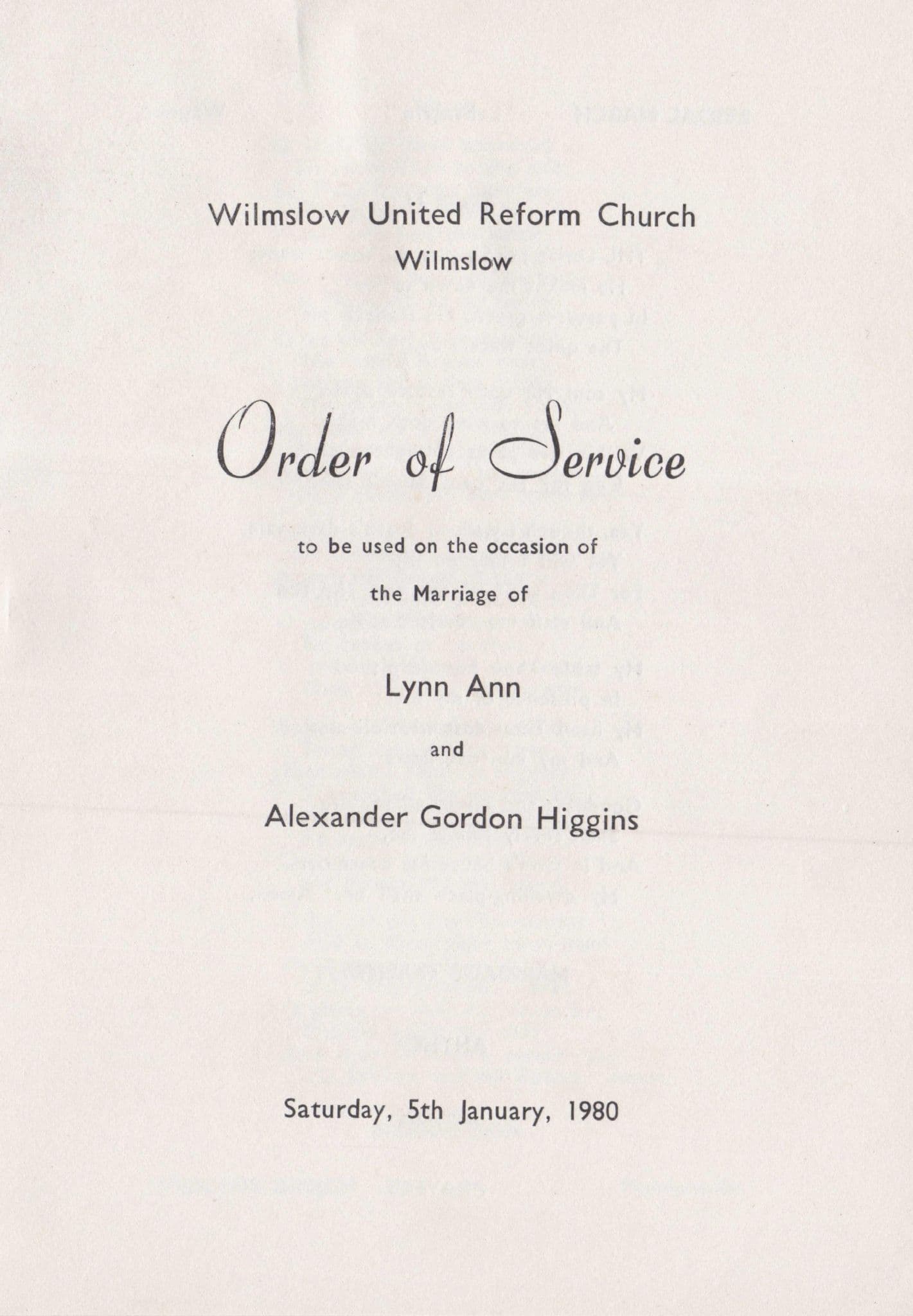 Alex Higgins Wedding Service 1980 Private Attendees Book let