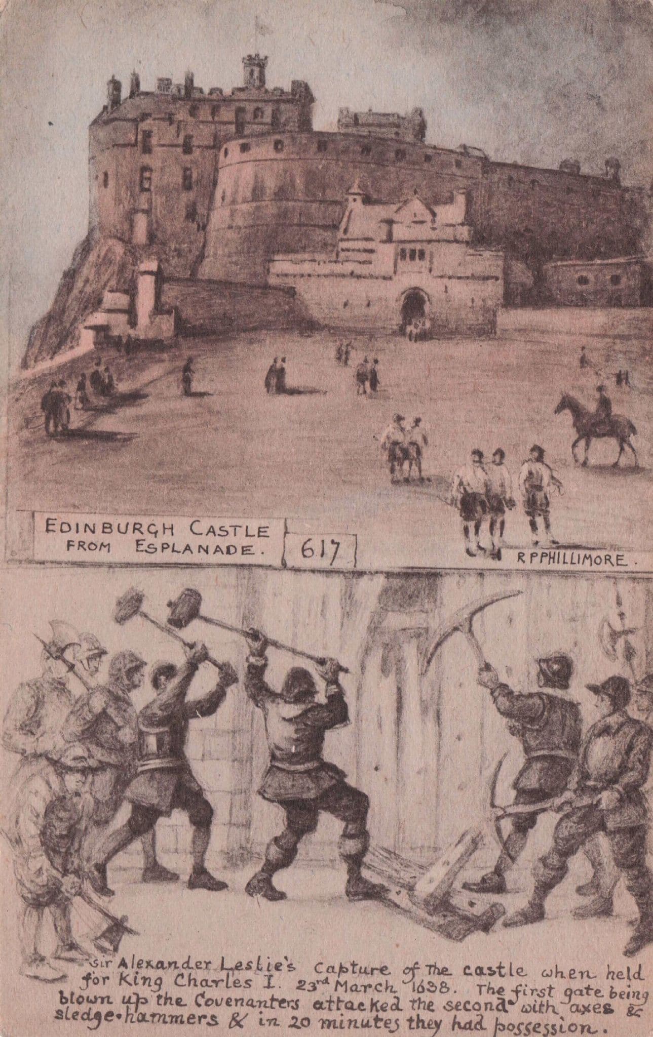 Alexander Leslie Capture Of Edinburgh Castle Phillimore Rare Postcard