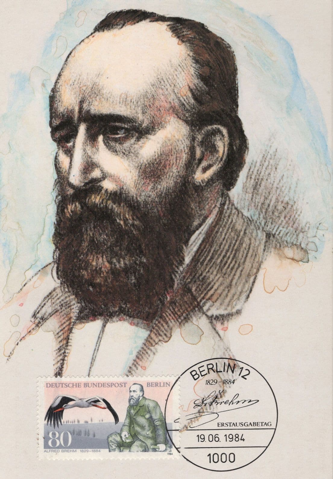 Alfred Brehm German Zoologist Pastor Ornithologist FDC Postcard