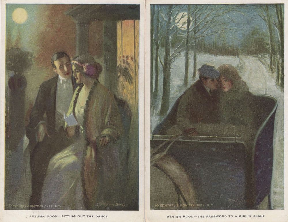 Alfred Davy Winter Autumn Moon 2x WW1 Painting Postcard s