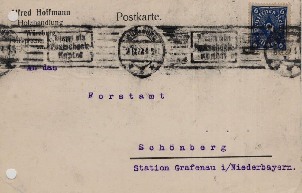 Alfred Hoffman Wurzburg German Timber Merchant Old Advertising Postcard