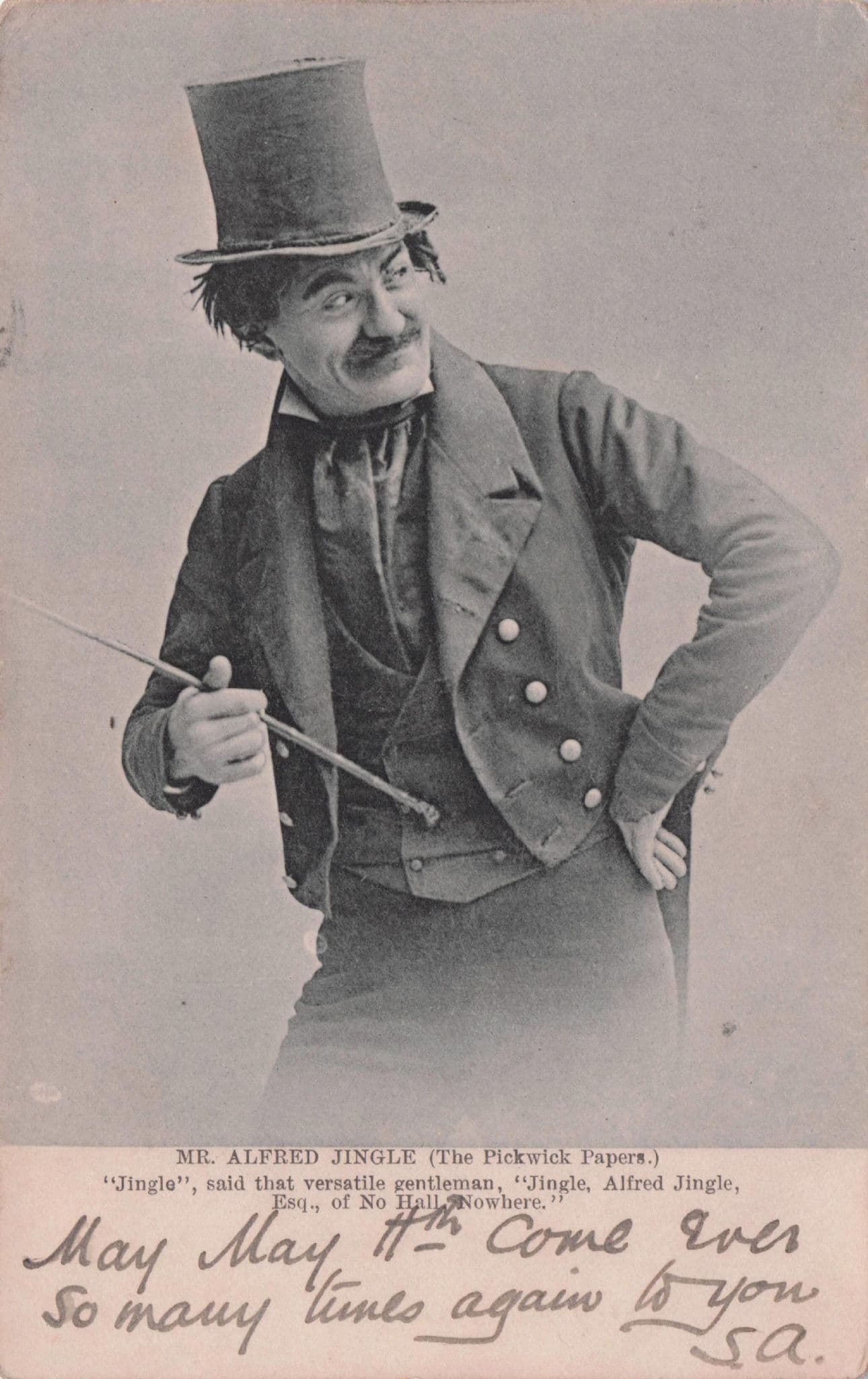 Alfred Jingle Charles Dickens The Pickwick Papers Theatre Old Postcard